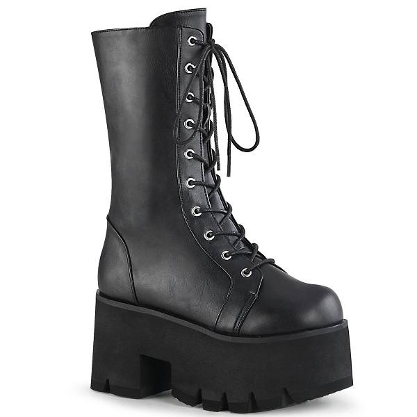 Demonia Women's Ashes-105 Knee High Platform Boots - Black Vegan Leather D6298-47US Clearance